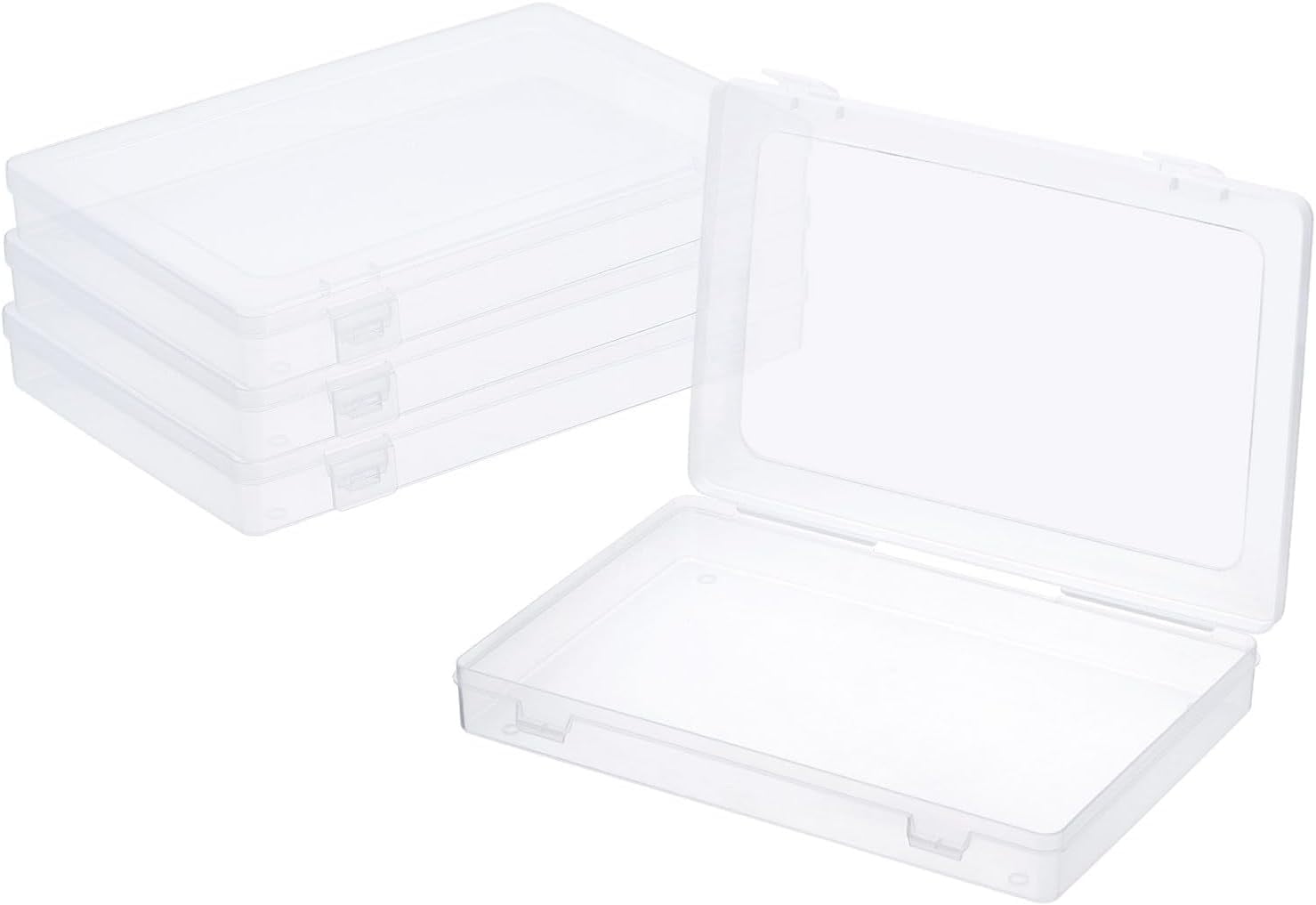 ABCISI 9x6x1.2inch Clear Storage Box with Hinged Lid, 6 Pack Small Storage Box, Plastic Stackable Rectangle Organizer Container for Beads Jewelry Small Items Art Craft Projects
