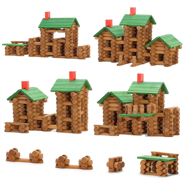 Sainsmart Jr. Juego de 665 piezas de cabaña de madera para construir una casa de juguete para niños pequeños Kit de construcción de vástago clásico compatible con troncos Lincoln para niños mayores de