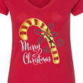 thumbnail image 4 of Inktastic Merry Christmas Red and Gold Candy Cane Women's V-Neck T-Shirt, 4 of 5