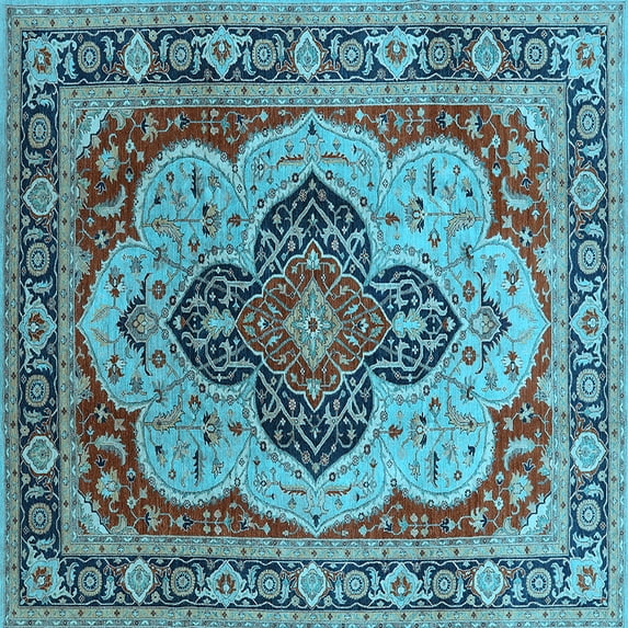 Ahgly Company Indoor Square Oriental Light Blue Industrial Area Rugs, 8' Square