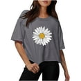 thumbnail image 1 of Women Drop Shoulder Round Neck Oversized Crop Tops Workout Tops Tees, 1 of 5