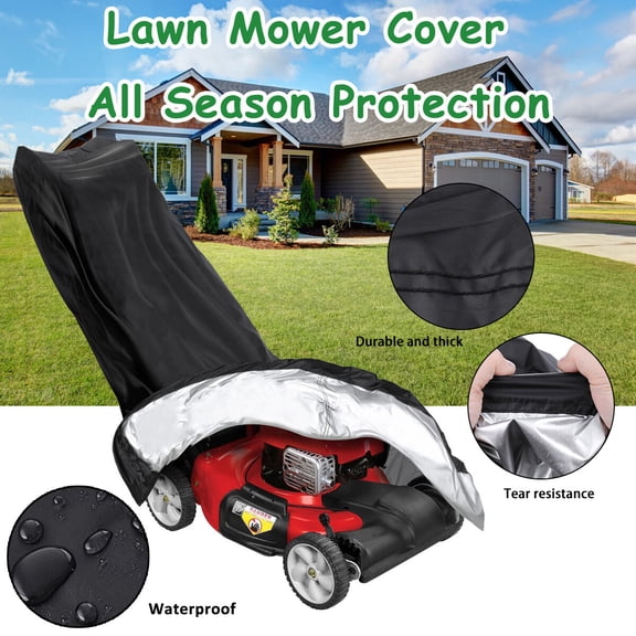 SJPACK Lawn Mower Cover Waterproof Heavy Duty UV Protector Push Mower Universal Fit Black