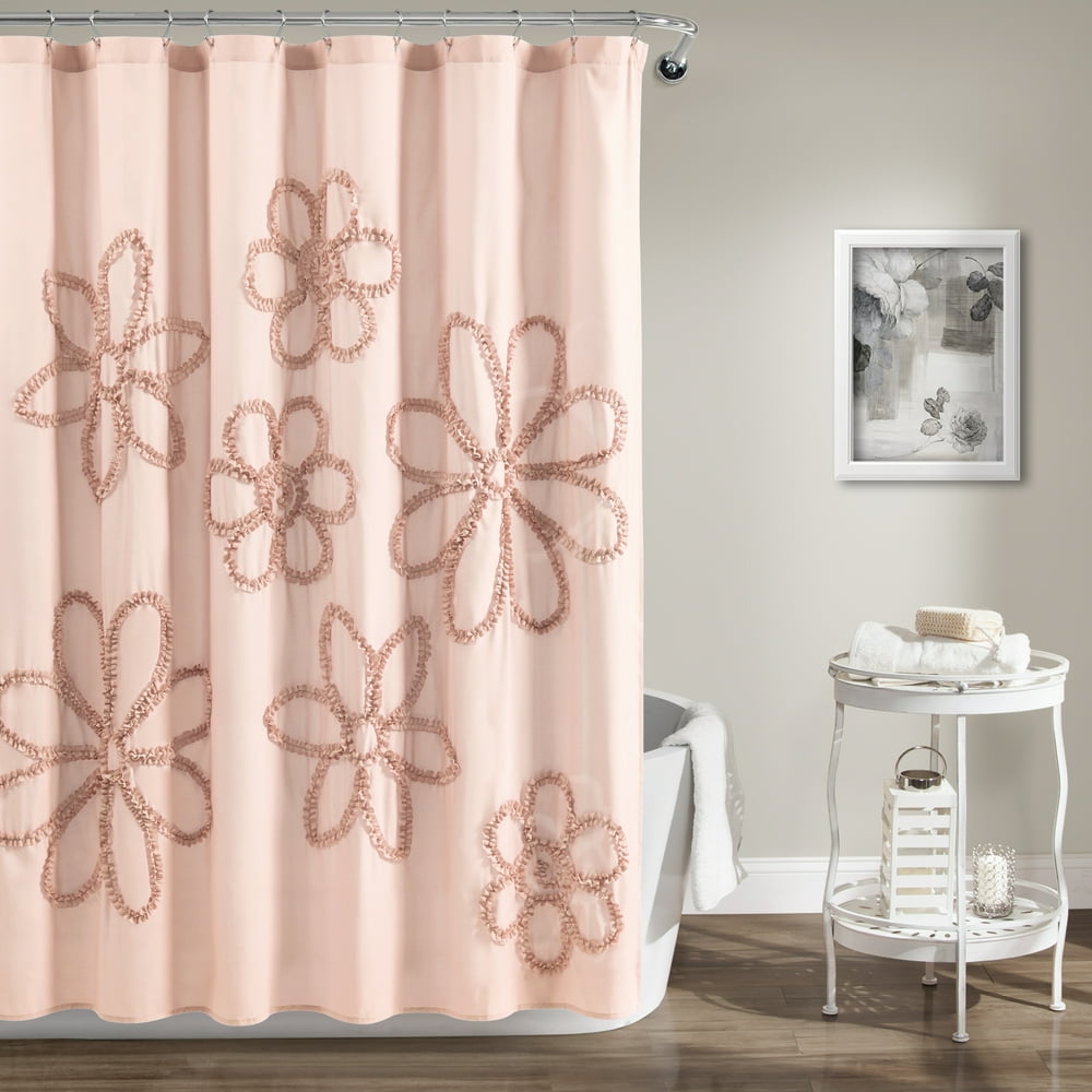 Lush Decor Ruffle Flower Floral Polyester Shower Curtain, 72x72, Blush
