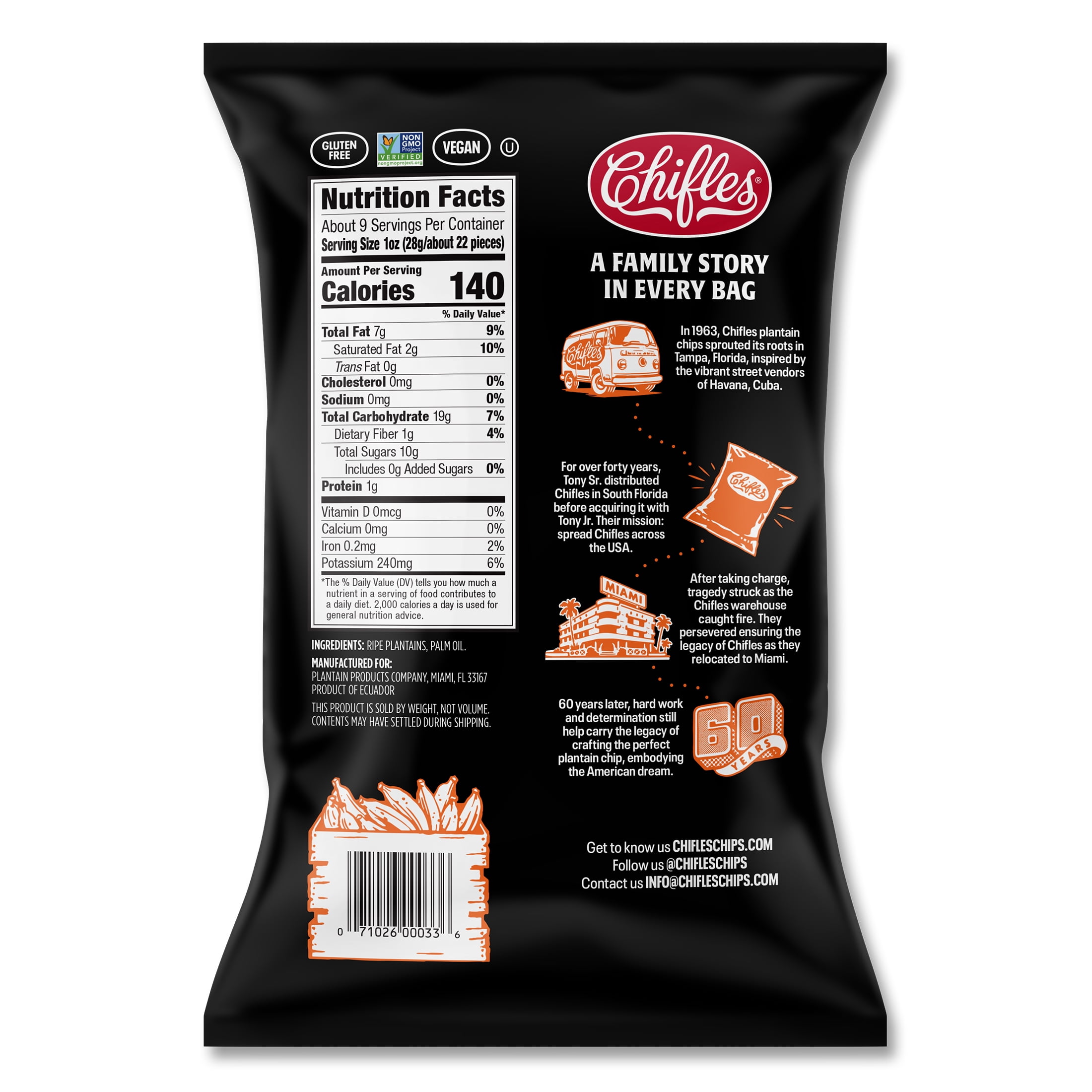 Chifles Sweet Plantain Chips, Everyday Healthy Snack, Natural, Gluten Free, Nut Free, Vegan, Kosher 9 Oz.