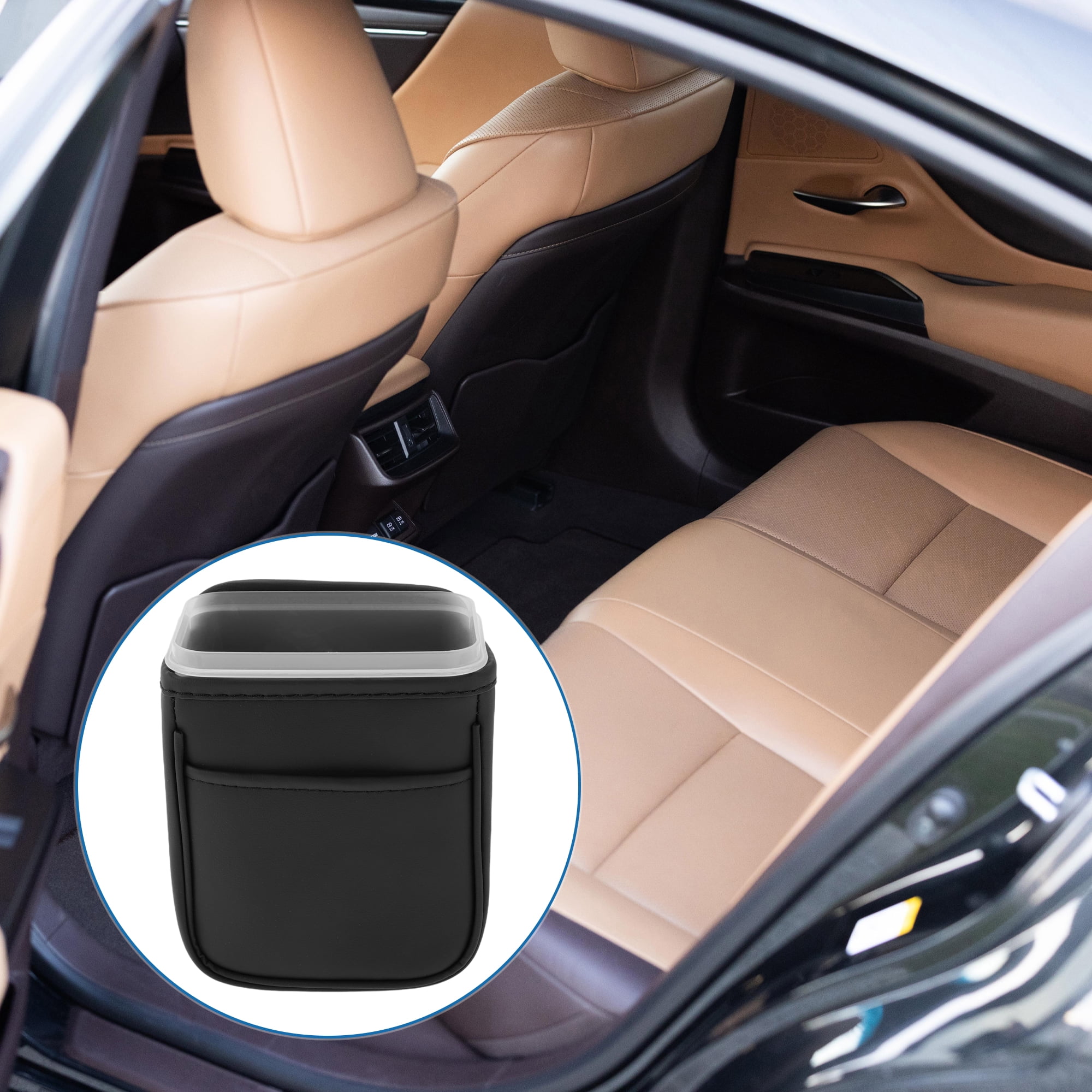 Unique Bargains Car Trash Can Hanging Faux Leather 5.9x3.9x7.1in 1pcs Black