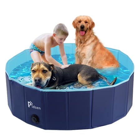 Pidsen Foldable Dog Swimming Pool Blue Portable Hard PVC Bathtub for Pet (L Size)