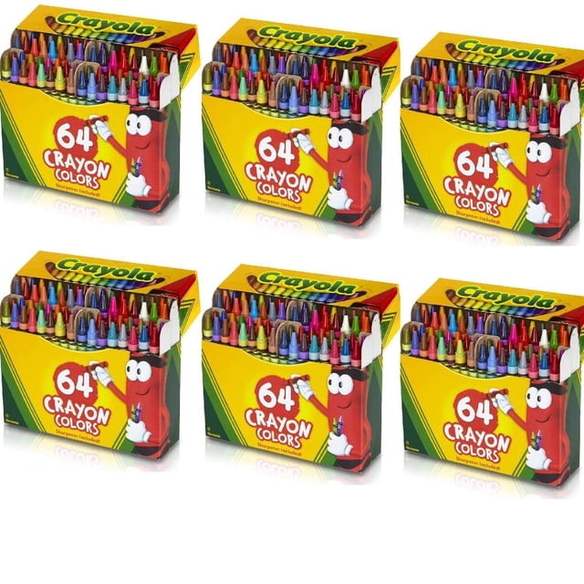Crayones Crayola 6 paquetes de 64 piezas (52-0064) con sacapuntas, surtidos