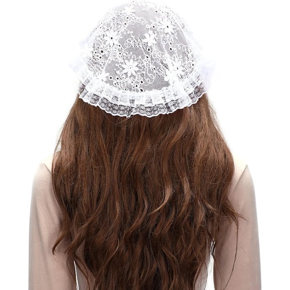 Catholic Church Head Covering: Small Circle Floral Lace Mantilla Chapel Cap Veil Latin Mass Veils for Women Girls
