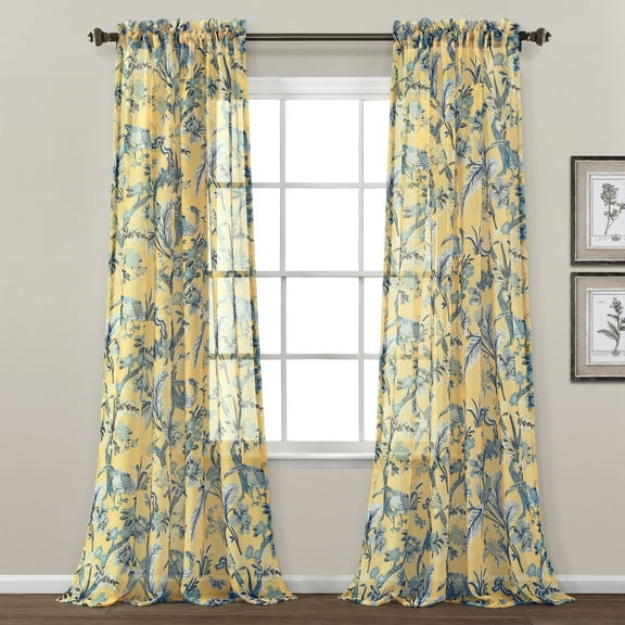 Dolores Sheer Window Curtain Panels Yellow 52X84 2 Set