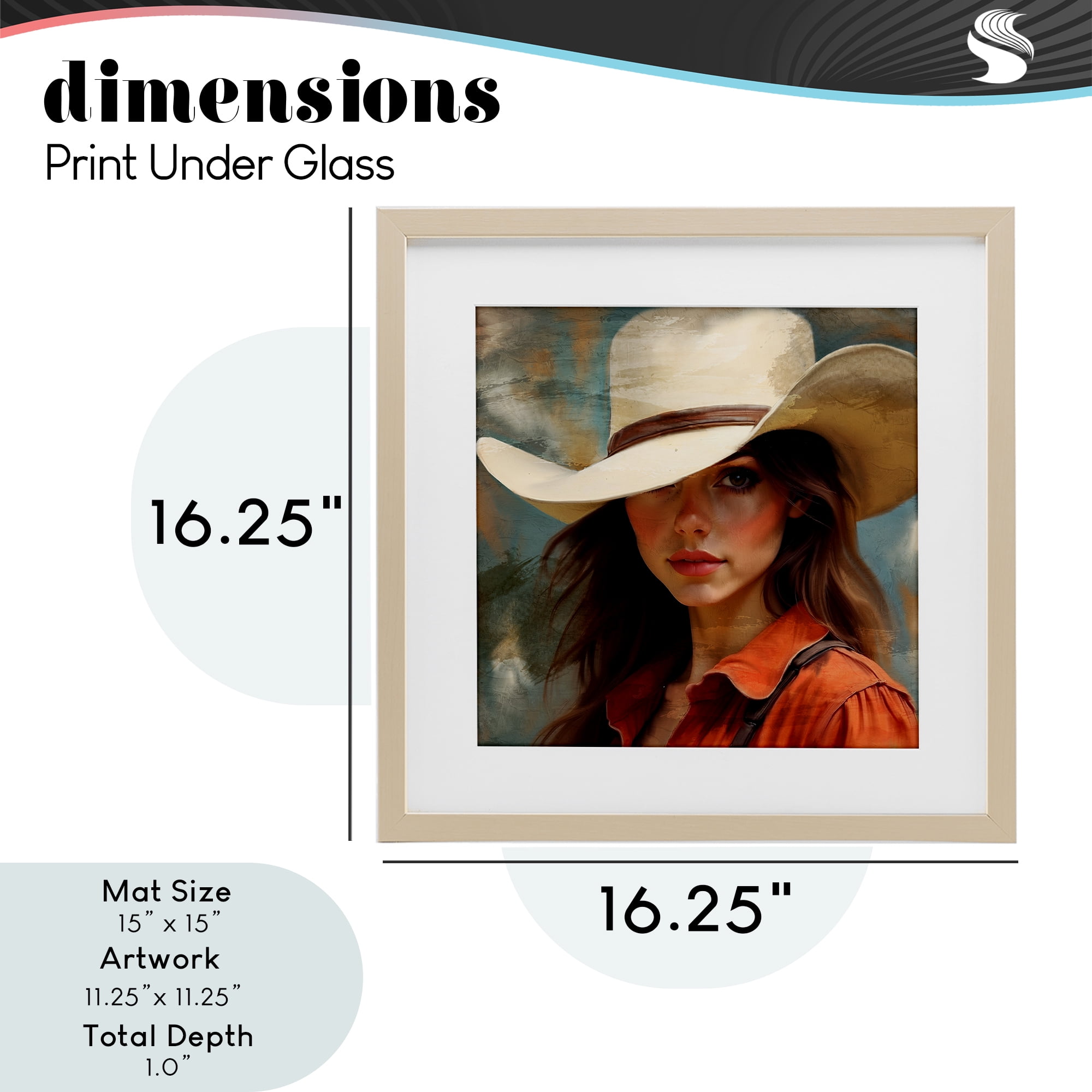 Cowgirl Gaze Beneath Hat Birch Framed Print Under Glass, design by Kim Allen