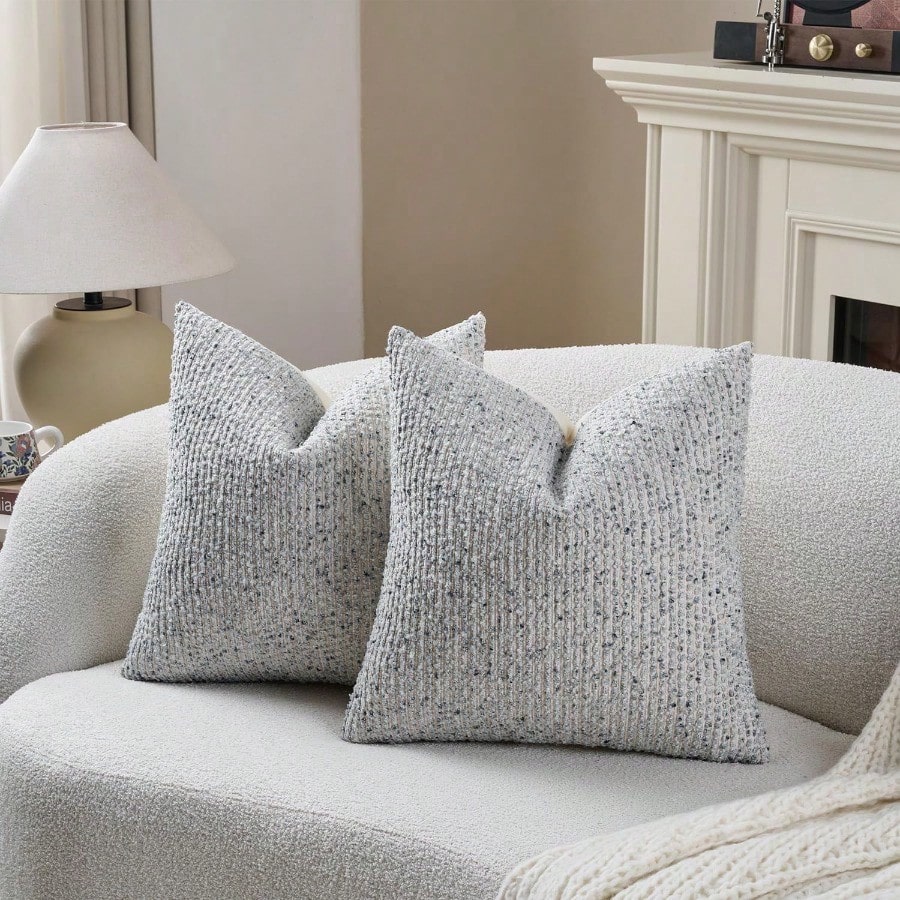 Striped Throw Pillow Covers 24x24 Set Of 2 Blue Textured Boucle Chic Morden Boho Accent Farmhouse Square Decorative Couch Pillow Covers For Home Decor Bed Sofa Living Room