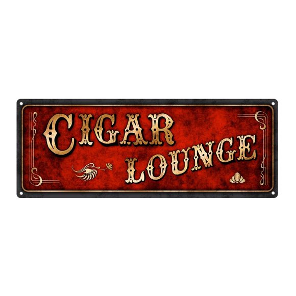 Homebody Accents Sun Protected Red Cigar Lounge Metal Sign, Sun Protected 4”x12”, Art Deco, Vintage, Retro, Game Room, Den, Wall Décor
