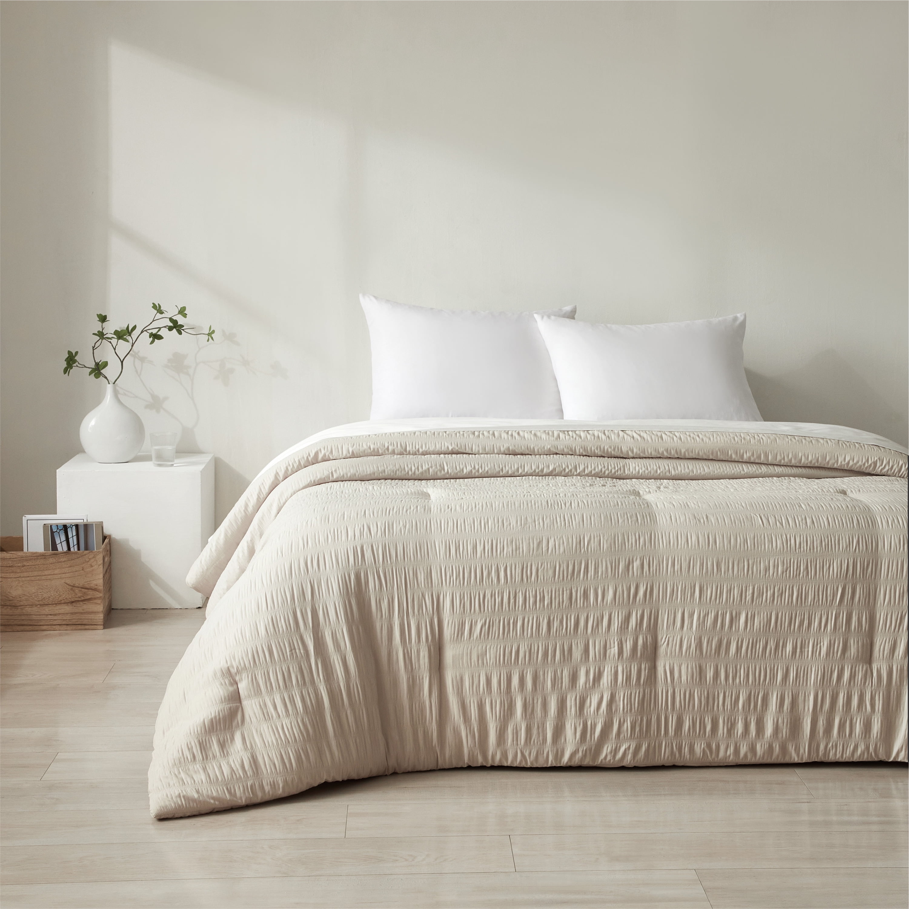 Style House Tan Crinkle Comforter for Teens Adults Seniors, Twin