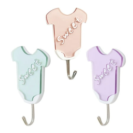 

3PCS Adhesive Wall Mounted Hooks Plastic Single Prong Hangers Home Decor for Bedroom Bathroom (Clothes/Random Color)