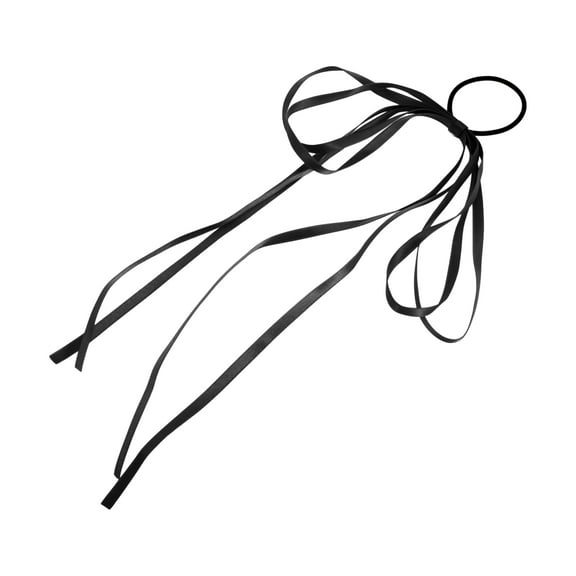 Unique Bargains 1 Pc Grace Solid Bow Long Ribbon Hair Elastic Band Black