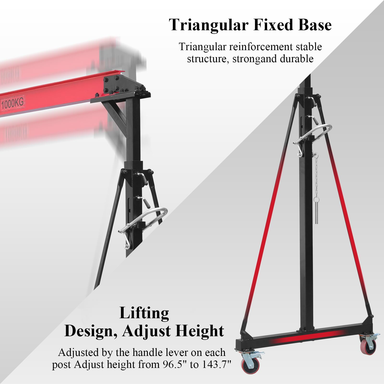 Adjustable Gantry Crane, 2200LBS Capacity Shop Lift Hoist Rated, Portable Design with 360°Locking Wheels,Gantry Crane Adjustable Height from 96.5" to 143.7" fit for Workshop,Garage,Factory