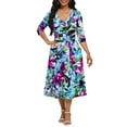 thumbnail image 3 of KISSMODA Midi Dresses for Women Casual 3/4 Sleeve Wrap Dress Plus Size Curvy Cocktail Dresses with Pockets, 3 of 7