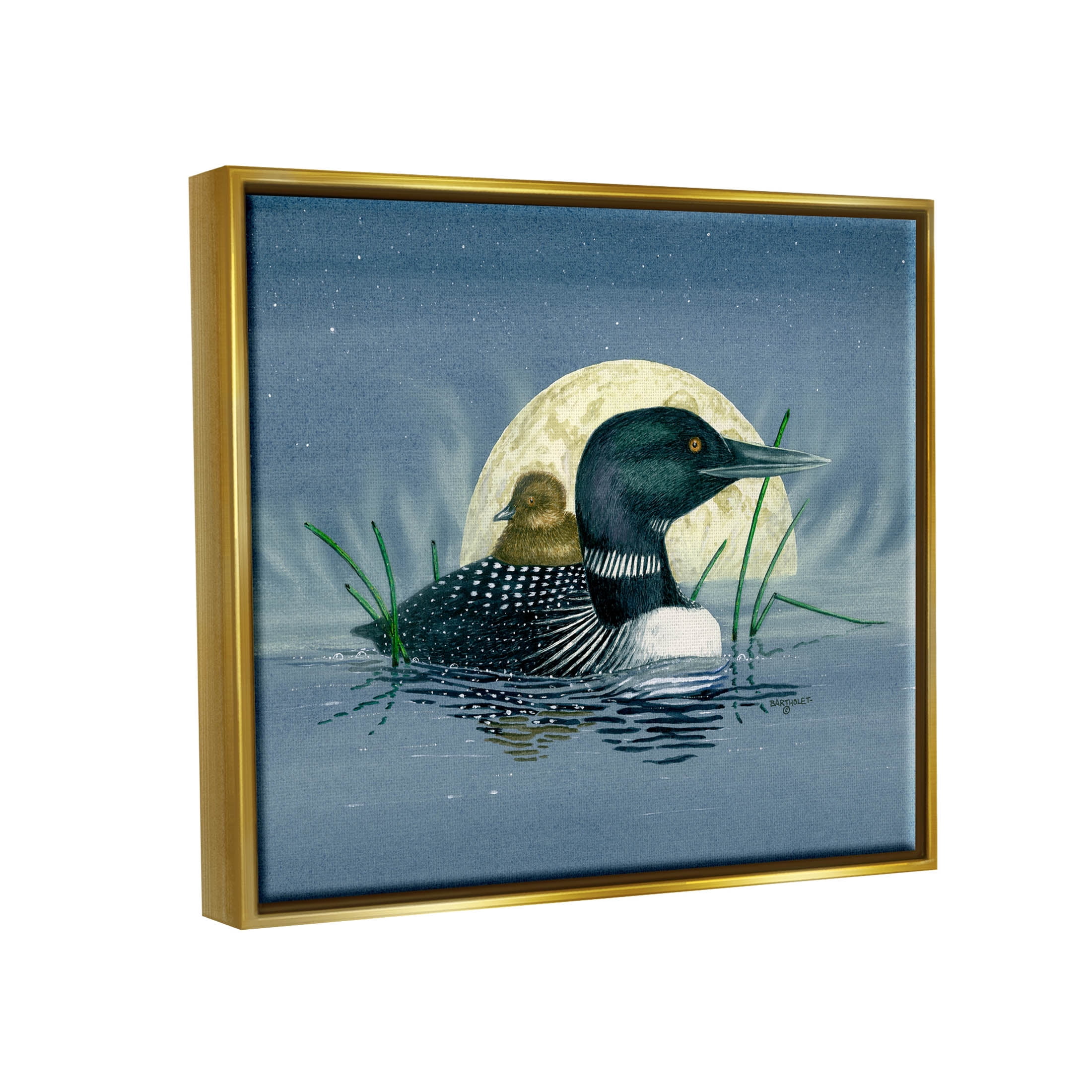 Mallard Duck Moonlit Pond Animals & Insects Graphic Art Metallic Gold Framed Art Print Wall Art