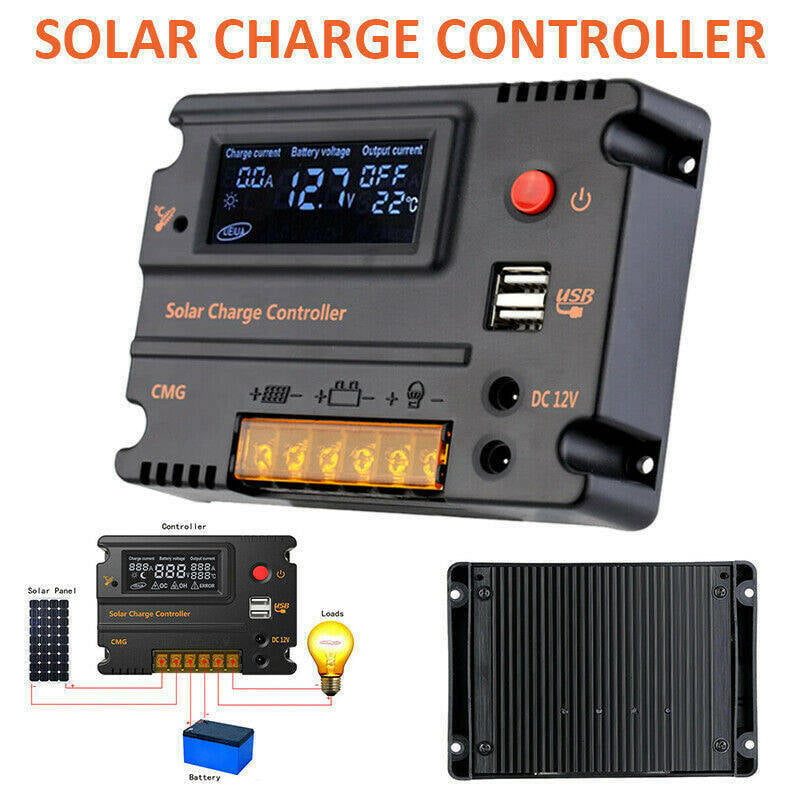 CMG 12V 24V 10A 20A PWM LCD USB Solar Panel Battery Regulator Charge Controller 