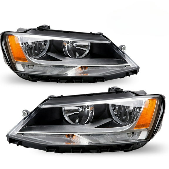 For 2011-2018 Volkswagen Jetta Halogen Chrome Amber Headlights Assembly Pair