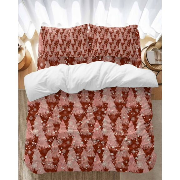 Red Christmas Bedding Duvet Cover Set Full Size 4 Pieces Tree Snowflakes Bedding Set with Zipper Closure, 1 Comforter Cover 86x86 Inches 1 Flat Sheet & 2 Pillow Cases