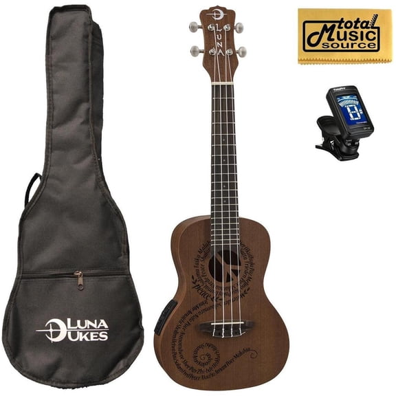 Luna Mahogany Series Maluhia Peace Acoustic-Electric Concert Ukulele W/Gigbag,Tuner & PC, UKE MALU EL PACK