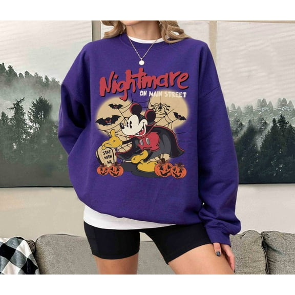 Nightmare On The Main Street Sweater, Vintage Disney Mickey Sweatshirt, Halloween Pumpkin, Reto Unisex Shirt