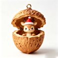 thumbnail image 2 of Adornos de árbol de Navidad de resina de animales del bosque dormidos, decoración colgante con cáscara de nogal y gorro de Papá Noel, 2 of 7