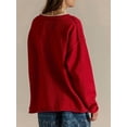 thumbnail image 2 of Womens Oversized Crew Neck Sweaters Long Sleeve Slouchy Knit Fall Casual Loose Side Split Pullover Tops Red L, 2 of 4