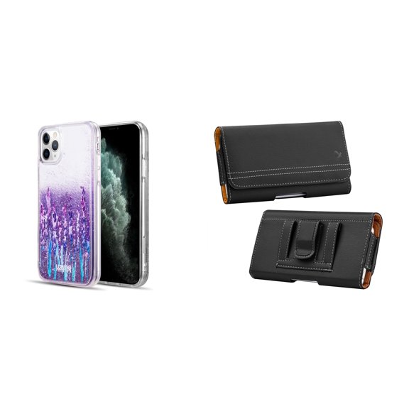 Liquid Glitter Case for iPhone 14 Pro and Belt Holster Pouch - Lavender Purple