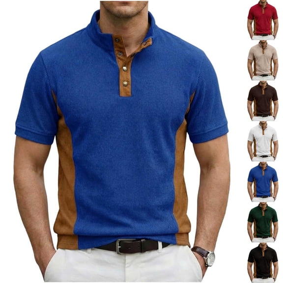 FRSASU Mens Corduroy Shirt Short Sleeve Button Up Pullover Color Block Slim Fit Sweatshirts White