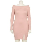Juniors' Plus Size madden girl Marilyn Neck Long Sleeve Mini Dress Color: Light Pink Size: 2X