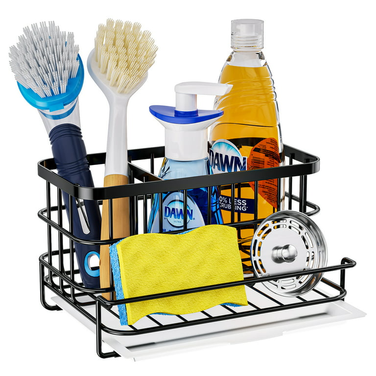 HapiRm Sponge Holder Kitchen Sink Caddy Organizer, Sponge Dish Brush Soap  Dispenser Holder with Drain Tray for Countertop, SUS304 Stai