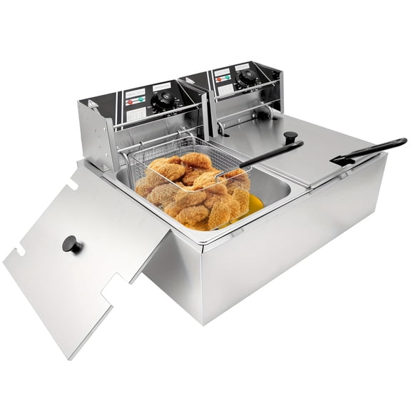 10.5Qt/21Qt Stainless Steel Electric Deep Fryer - Countertop Type with Removable Tanks & Lids for Home Kitchen & Commercial Restaurant