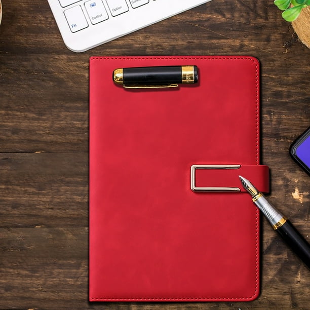 Libreta de oficina A5 con cubierta de cuero sintético premium, 192 páginas rayadas para tomar notas profesionales, ideal como regalo corporativo o diario estudiantil. Aestivo | Rojo | AESTIVO