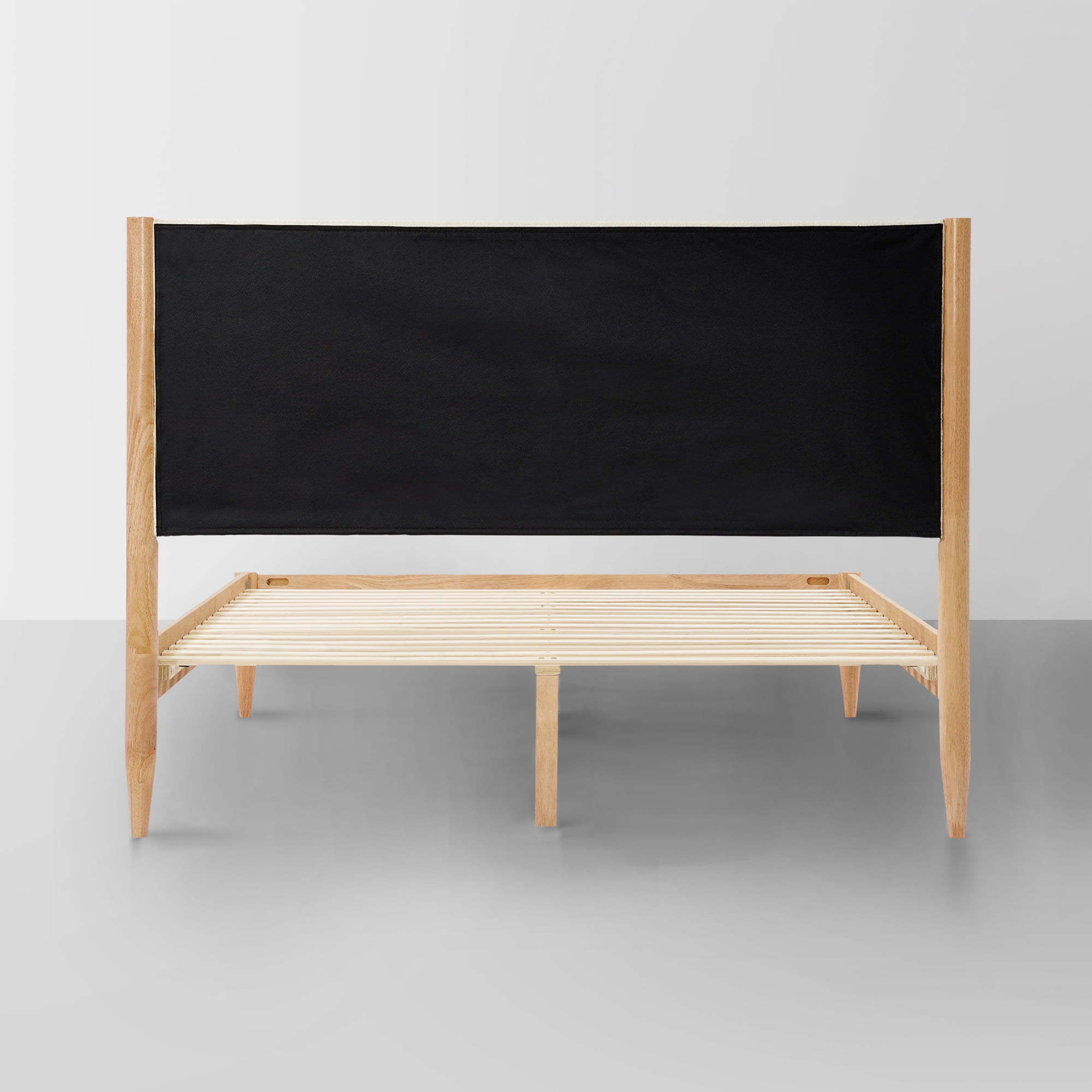 Spruce & Spring Upholstered Solid Wood Platform Bed Frame with Headboard Cream, Queen