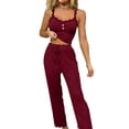 thumbnail image 2 of Gkeoshab Nightgowns for Women Women Camisole Long Trousers Jacquard Pajama Set Lightweight Blended Fabric Summer Casual Sleepwear Loungewear Wine M, 2 of 7