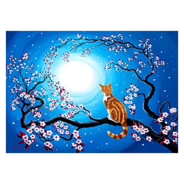 Taladro Pintura Diamante (DE2479) 5D DIY Gato Completo Luna Punto de Cruz Bordado Kit (3) 45x60cm FLhrweasw Nuevo