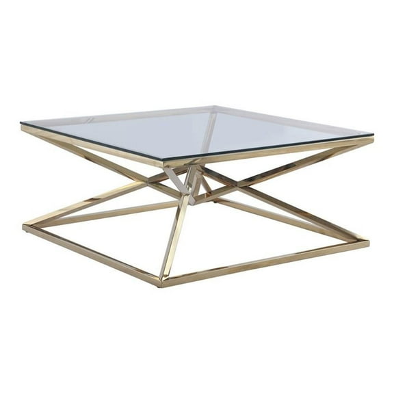 Milan 39.37" Contemporary Glass Cocktail Table in Clear/Gold