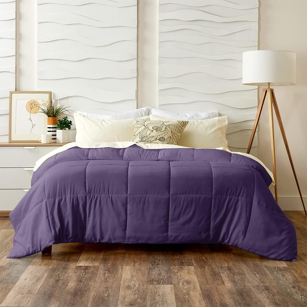 500-TC Egyptian Cotton All Season Comforter for Adults Extra Large King Size 120" x 136" Inches, 1pc Comforter Box Stitched with 4 Corner Tabs, 300 GSM Comforter, (Purple)