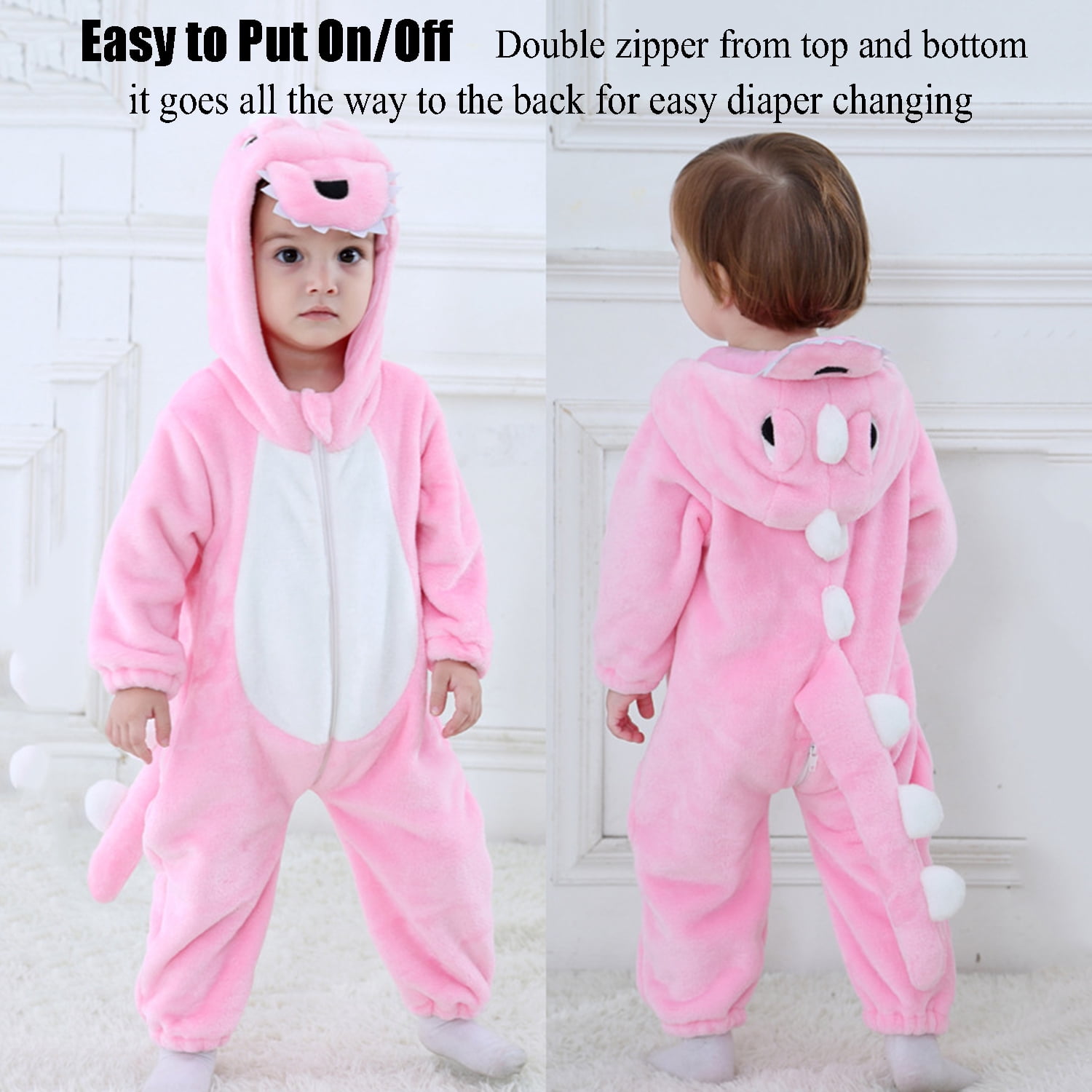 Baby Pink Dinosaur Costumes Unisex Toddler Onesie Halloween Dress Up Romper, 6-12 Months