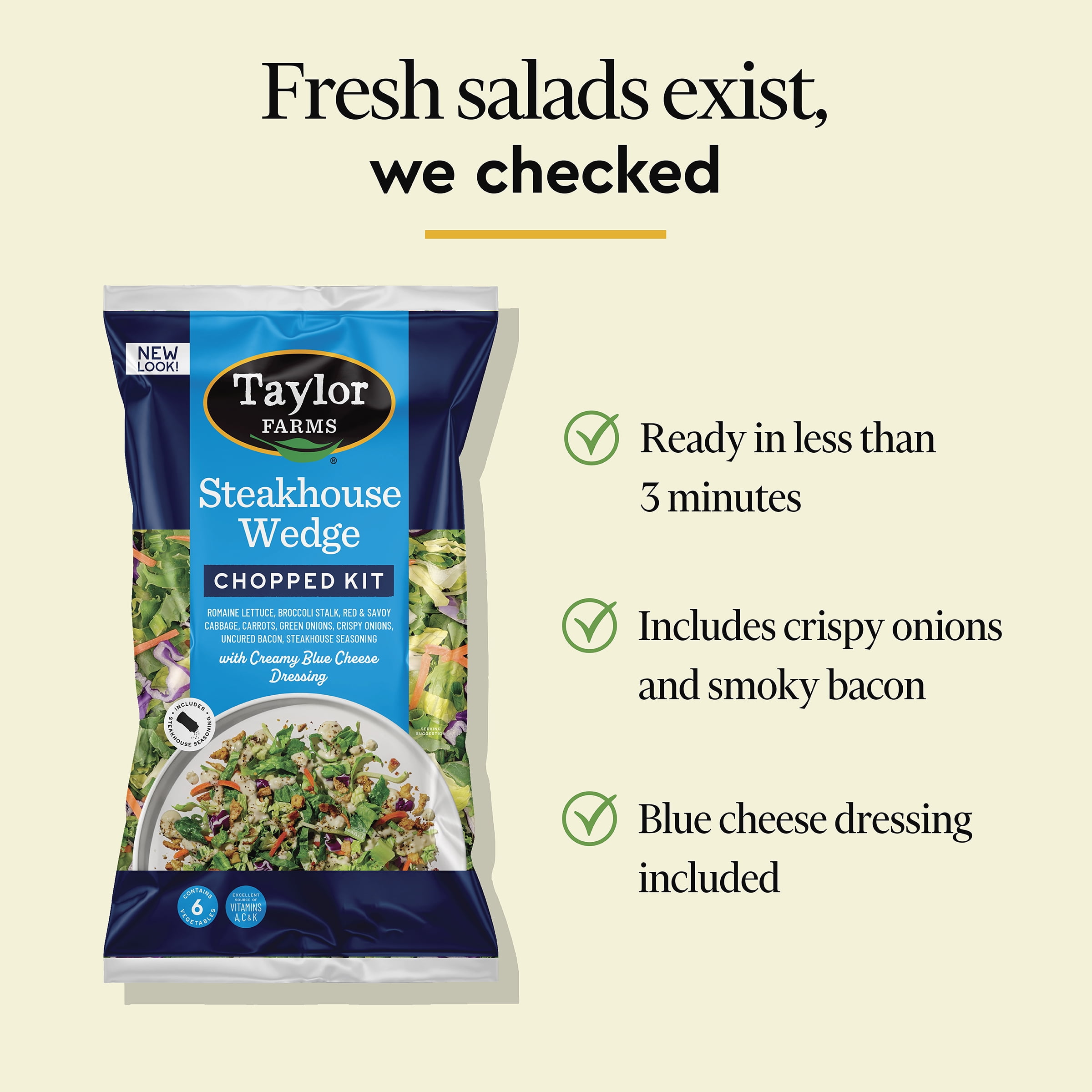 Taylor Farms Steakhouse Wedge Chopped Salad Kit, 12.87 oz, Fresh