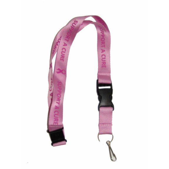 32" Breast Cancer "Support A Cure" Pink Ribbon Lanyard With Detachable Key Ring