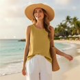thumbnail image 6 of Cotton Linen Tank Tops for Women Summer Casual Comfy Sleeveless Linen Shirts Loose Lightweight Gauze Cami Yellow L, 6 of 6