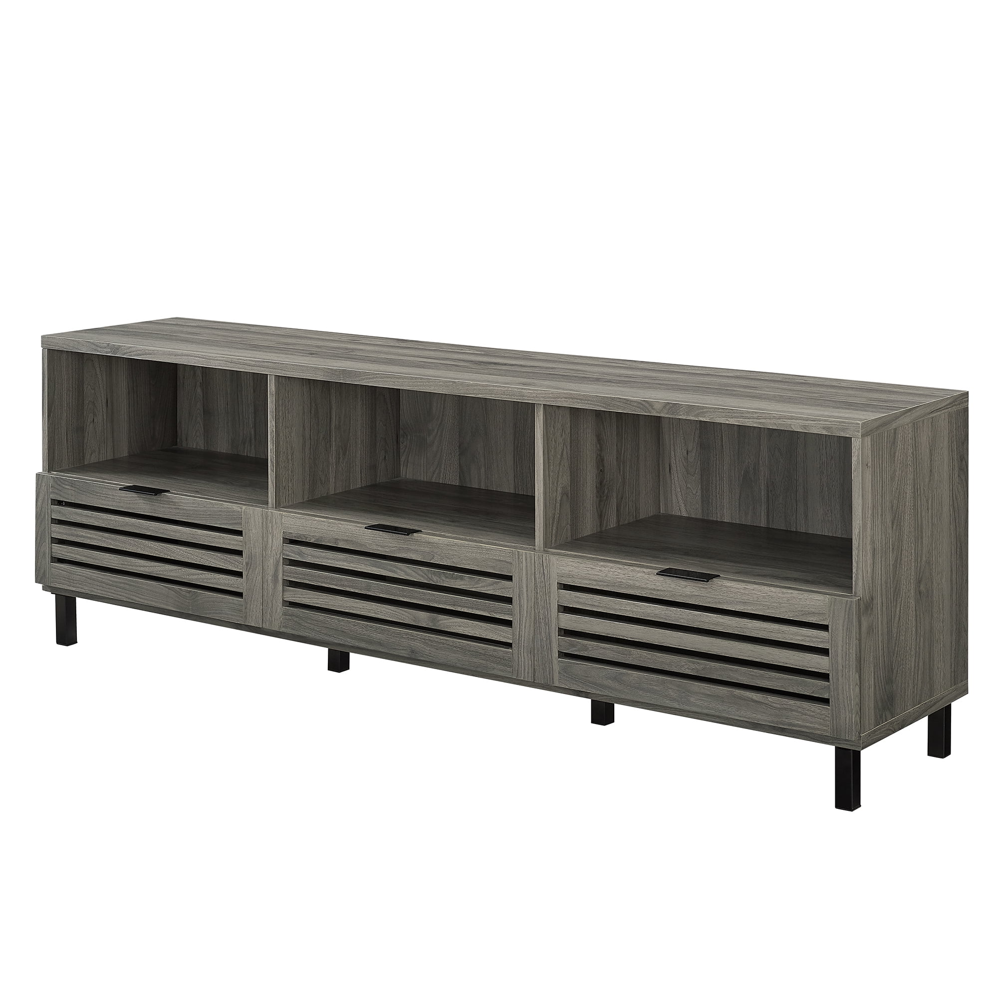 Walker Edison Jackson Modern Slatted 3-Drawer TV Stand for TVs up to 80", Slate Grey