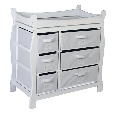 Badger Basket Sleigh Style Baby Wood Changing Table with 6 Baskets