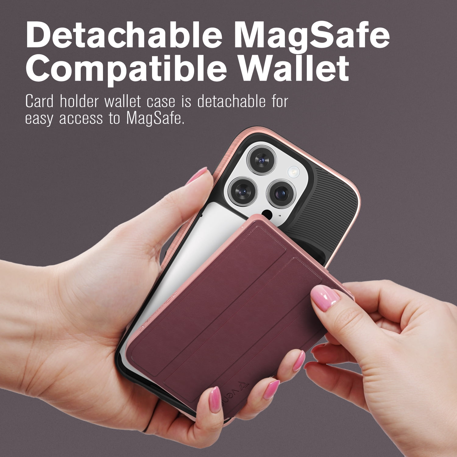 Vena vCommuteX for Apple iPhone 16 Pro Case, Wallet Case Compatible with MagSafe, Leather Flip Cover with Card Slot and Kickstand, Red