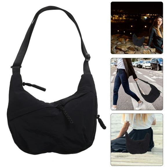 GOOHOCHY Crescent Bag Satchel Canvas Black 1Pcs Korean Style For Women Work Travel