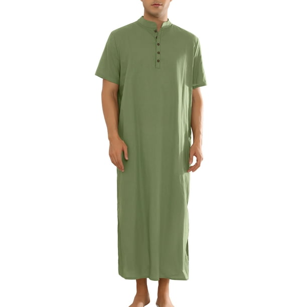 CAMISONES INSPIRADORES para hombres, de manga corta, con cuello de pie, cómodos, pijamas de dormir, color verde oliva