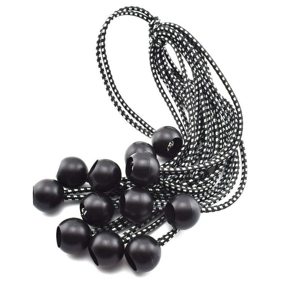Cordon Élastique avec Boule, SDTC Tech 10 Pouces Boule Élastique, Lot de 12 Sangles Élastiques pour Tentes Camping Bâches Etc. - Noir
